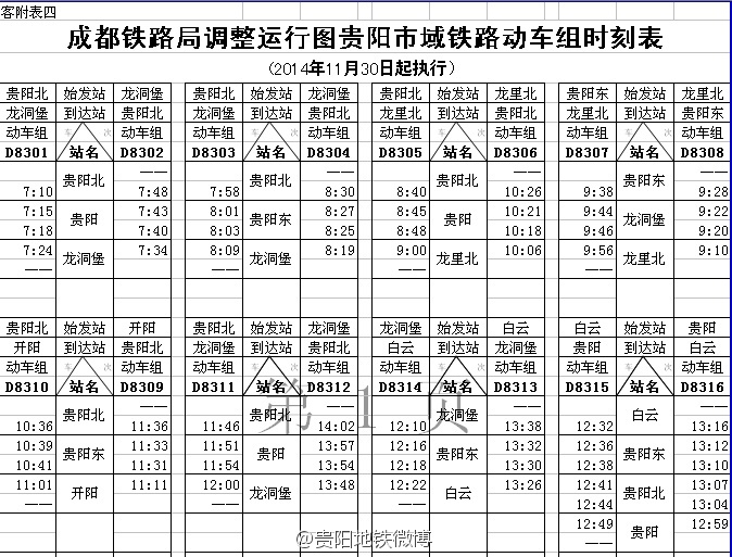 貴陽(yáng)市域鐵路列車(chē)時(shí)刻表